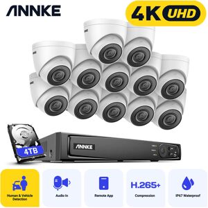 Annke - 8MP cctv Kits 16CH PoE nvr 12 × Turret Cameras Outdoor Indoor Smart ir Built-in Mic Motion Detection Remote Monitoring Security Camera System