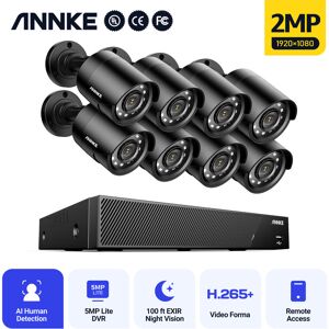 SANNCE ANNKE 8CH Security Camera System 5MP 6 in 1 DVR Home Outdoor CCTV Kit 8 Cameras Black - No HDD
