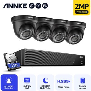 ANNKE 5MP Surveillance Camera Kit 8CH DVR Home 4Cameras Night Vision IP66 APP Remote CCTV Video Set -1TB HDD