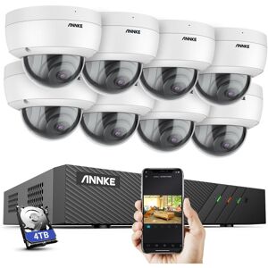8 Channel PoE Security System with 8 Dome Cameras,Works with Alexa,Built-in Mic,EXIR 2.0 Night Vision,RTSP Supported - 4TB hdd - Annke