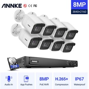 Annke - 8×Bullet Outdoor PoE ip Security Camera,4K 16 Channel H.265+ PoE Security System,24/7 Surveillance Recording,EXIR 2.0 Night Vision - 2TB hdd