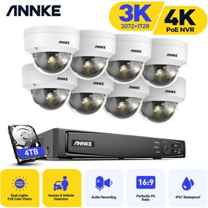 Annke - 8CH H.265+ Video 4K Surveillance PoE nvr Kit Outdoor ir Network Camera mart Dual-Light Waterproof Security System 8Cameras -4TB hdd