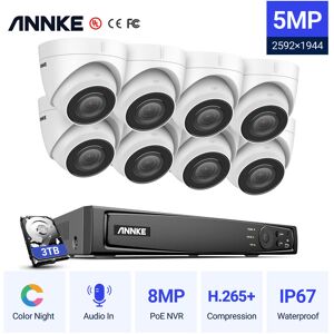 Annke - 5MP PoE Security Camera System with onvif ip Turret Cameras 8CH 4K nvr Color Night Vision Mic for Outdoor Indoor cctv Kits 8 Cameras – 3TB hdd