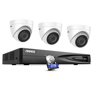 Annke - Ultra hd 5MP poe Camera 4 Channel poe nvr cctv Kit Outdoor Weatherproof Security Network Color Night Vision cctv Camera 3Camera - 2TB hdd
