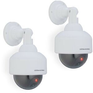 Relaxdays - 2x Dummy Camera, Fake Security, Flashing led Light, Indoor, Outdoor, Burglar Deterrent, 23.5x12.5x14 cm, White