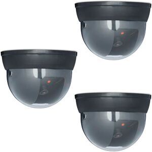 Dummy Camera, 3x Set, Fake Security, Flashing led Light, cctv, Indoor & Outdoor Garden Protection, Black - Relaxdays