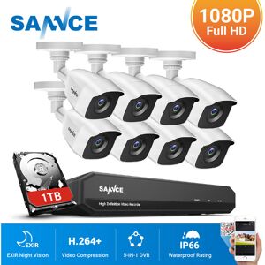 1080P Home Video Security System with 1080P dvr with 8 Cameras Style c - 1TB hdd - White - Sannce