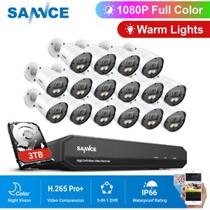 Sannce - 16 Channel 1080P hd dvr Wired Security Camera System with 1080P Full Color Night Vision Surveillance Cameras For Home Outdoor cctv Kits 16