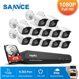 Sannce - 16CH 1080p Security Camera System 5 in 1 dvr cctv Wired Videosurveillance Kits For Outdoor Indoor 12 Cameras – 4TB Hard Drive