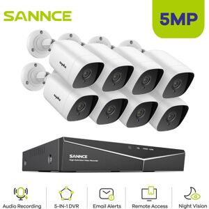 Sannce - 4pcs 5MP Security Cameras 3.6mm Lens Outdoor IP66 Waterproof Kit 8CH 1080P Video Surveillance Set 4pcs System Security Protectio