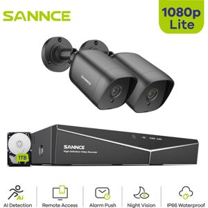 Sannce - 5-in-1 dvr Surveillance Video Recorder Kit Home Indoor Outdoor Waterproof ir Night Vision tvi 2Bullet Camera - 1TB hdd