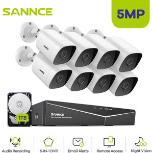 Sannce - 5MP Security Cameras Night Vision Outdoor IP66 Waterproof dvr cctv System Security 4pcs Camera 8CH Video Surveillance Set -1TB hdd