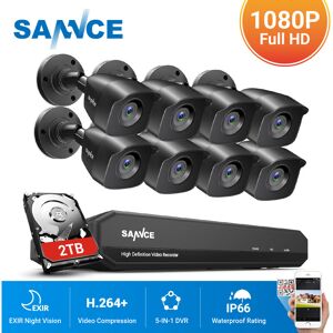 8CH cctv dvr 8Pcs 1080P Home Outdoor Weatherproof Night Vision Bullet Camera Security - 2TB Hard Drive Disk - Black - Sannce