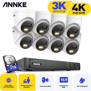 Annke - 3K Network Camera ir Waterproof Built-in Mic Kit 8Cameras 8MP H.265+ 4K PoE nvr Video Security System - 2TB hdd Annke - 3K Network Camera ir Waterproof Built-in Mic Kit 8Cameras 8MP H.265+ 4K PoE nvr Video Security System - 2TB hdd