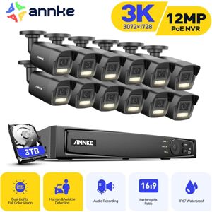 ANNKE 3K Wired Outdoor Video Surveillance Kit, 16CH nvr and 12X5MP PoE Camera, Human/Vehicle Detection, Color Night Vision, Dual Smart Light, 3TB hdd ANNKE 3K Wired Outdoor Video Surveillance Kit, 16CH nvr and 12X5MP PoE Camera, Human/Vehicle Detection, Color Night Vision, Dual Smart Light, 3TB hdd