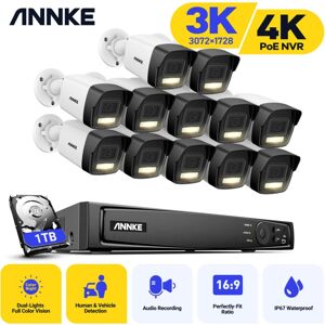 ANNKE 4K Ultra hd poe Video Surveillance System 16CH H.265+ nvr With exir 2.0 Night Vision,3K Security Cameras cctv Kit Audio Recording 12×Cameras - 1TB ANNKE 4K Ultra hd poe Video Surveillance System 16CH H.265+ nvr With exir 2.0 Night Vision,3K Security Cameras cctv Kit Audio Recording 12×Cameras - 1TB