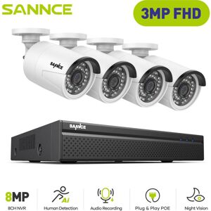 Sannce - 3MP Outdoor Surveillance Kit 4×IP Cameras Smart ir Night Vision, Wired Surveillance Camera Kit Motion Detection Sannce - 3MP Outdoor Surveillance Kit 4×IP Cameras Smart ir Night Vision, Wired Surveillance Camera Kit Motion Detection
