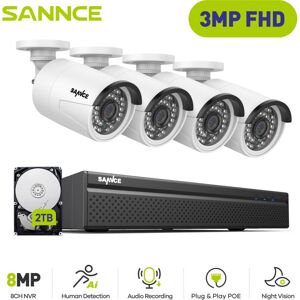 Sannce - 3MP Outdoor Video Surveillance Kit 4×IP Cameras Smart ir Night Vision, Wired Surveillance Camera Kit Motion Detection 2TB Sannce - 3MP Outdoor Video Surveillance Kit 4×IP Cameras Smart ir Night Vision, Wired Surveillance Camera Kit Motion Detection 2TB