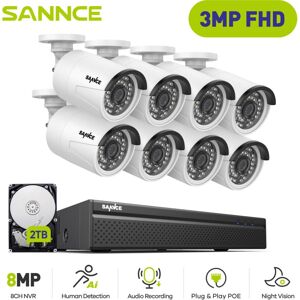SANNCE 3MP Outdoor Video Surveillance Kit 8×IP Cameras Smart IR Night Vision, Wired Surveillance Camera Kit Motion Detection 2TB SANNCE 3MP Outdoor Video Surveillance Kit 8×IP Cameras Smart IR Night Vision, Wired Surveillance Camera Kit Motion Detection 2TB