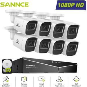 Sannce - Wired cctv Camera Kit 1080P 16CH 8x 2MP Bullet Cameras,Security Camera System Remote Access Night Vision,2TB hdd Sannce - Wired cctv Camera Kit 1080P 16CH 8x 2MP Bullet Cameras,Security Camera System Remote Access Night Vision,2TB hdd