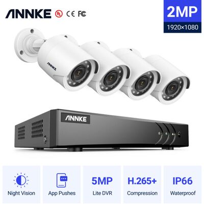 Annke - 1080P hd tvi Bullet Security Camera Smart ir Night Vision Waterproof 4Camera 3K hd H.265+ Video Recorder Video Security Kit Annke - 1080P hd tvi Bullet Security Camera Smart ir Night Vision Waterproof 4Camera 3K hd H.265+ Video Recorder Video Security Kit