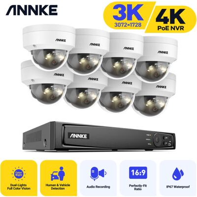 Annke - 4K 8CH H.265+ Video Surveillance PoE nvr System 8Cameras 3K Outdoor ir Network Camera mart Dual-Light Waterproof Security System Annke - 4K 8CH H.265+ Video Surveillance PoE nvr System 8Cameras 3K Outdoor ir Network Camera mart Dual-Light Waterproof Security System