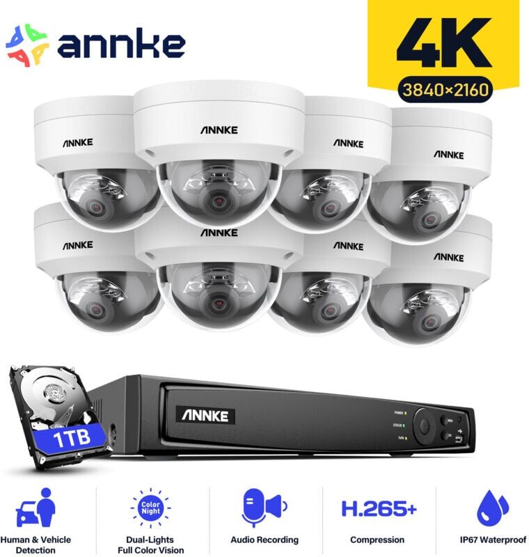 4K Ultra hd Network Video Surveillance Kit nvr , 8 × 8MP cctv Camera exir 2.0 Security Cameras cctv Kit Audio Recording - 1TB hdd - Annke
