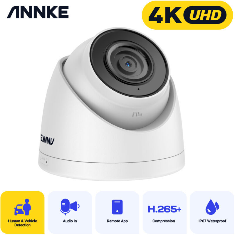 Annke - 4K Ultra hd 8MP poe Camera Security Network Outdoor Indoor Weatherproof Dome exir Night Vision Email Alert cctv Camera 4.4MM