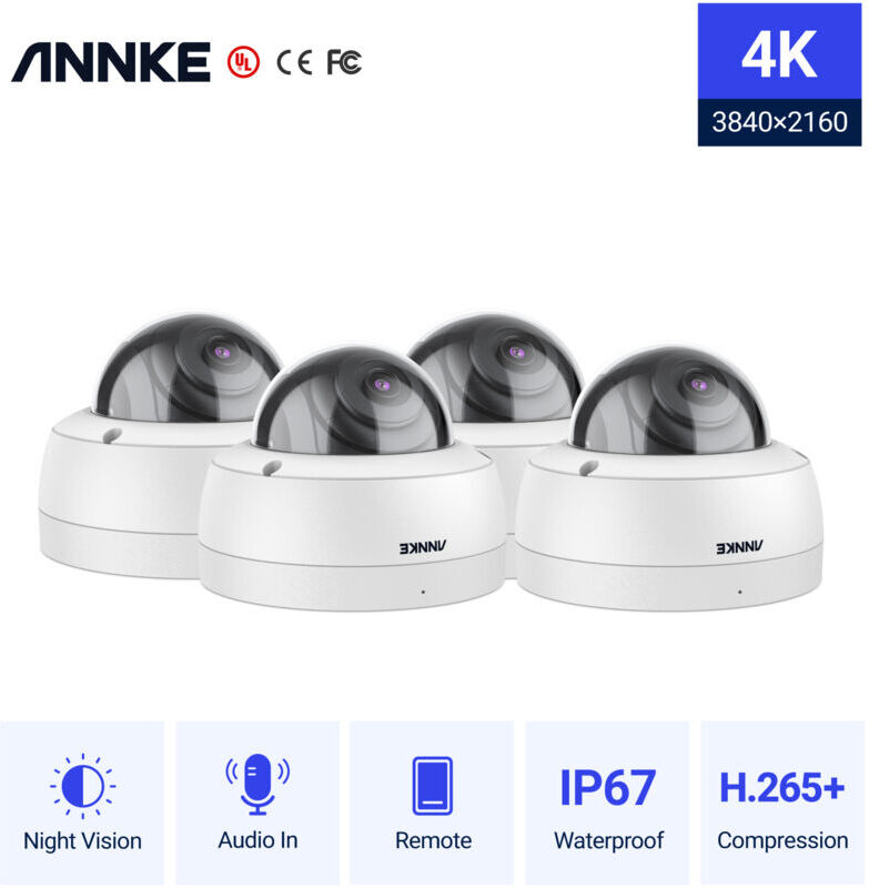 Annke - 4K Outdoor PoE ip Security Camera,4×8MP Ultra hd Dome cctv Camera IP67 Weatherproof Audio Recording Surveillance Camera