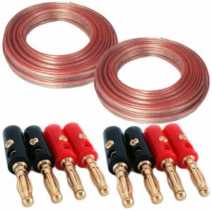 Loops - 2x 10m (33 ft) & 8x Banana Plugs 0.75mm Speaker Cable 19 awg Home Cinema Hi-Fi Audio Surround Sound cca Wire Reel