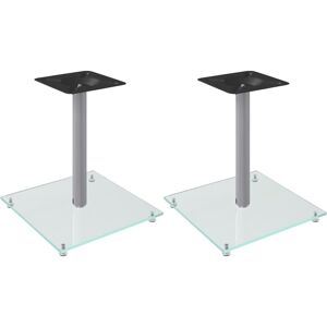 BERKFIELD HOME Mayfair Speaker Stands 2 pcs Silver Tempered Glass 1 Pillar Design