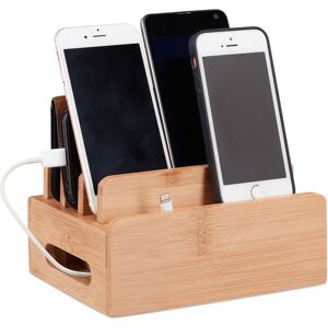 Relaxdays - Bamboo Docking Station, Desk Phone Stand for 6 Devices, Wooden Cable Box, hwd 9 x 17 x 13 cm, Natural