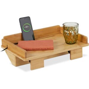 Bed Tray, Clamp-on Mini Nightstand, Shelf for Bed & Bunk-Bed, hwd: 11x38x26 cm, Cable Slot, Bamboo, Natural - Relaxdays