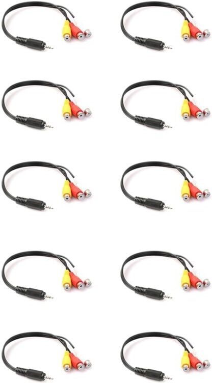 Tlily - 10pcs 2.5mm Mini av Male to 3RCA m/f Stereo Plug Adapter Audio Video Cable