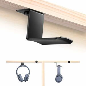 DENUOTOP Niversal Headphone Stand Under Desk with Cable Clip, 360 Degree Adjustable Headset Stand Headset Hanger Holder Hook Mount for All Headphones, Black