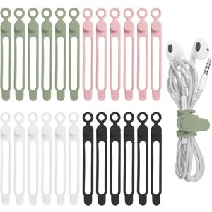 Cyslmuk - 24 Pack Silicone Cable Straps for Headphones, Phone Charger, Computer, Reusable Cable Ties for Home, Office, Kitchen, School (4 Colors)