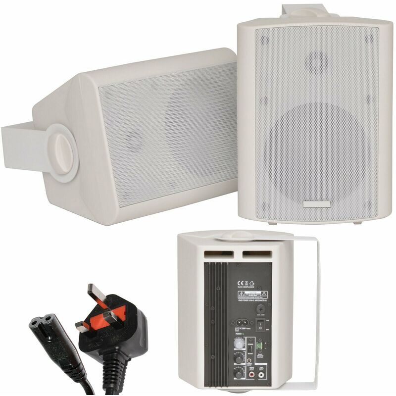 Loops - Pair of White 60W Powered/Active Wall Speakers Satellite Stereo Home Cinema HiFi