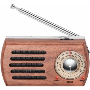 LANGRAY Portable AM/FM Pocket Radio, Retro Personal Radio Walnut Wood Battery Operated with Best Reception Transistor Radio with 3.5mm Headphone Jack for