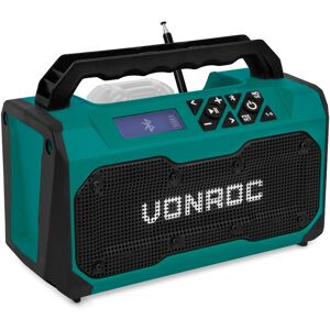 Vonroc - Jobsite radio 20V - fm, bluetooth & usb - Bass reflex port speakers - Excl. battery and quick charger