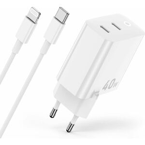 Denuotop - 40W iPhone Charger 14 13 12 11, Apple MFi Certified 2 Port 20W usb c Power Adapter Charger Quick Plug with 2m iPhone Lightning Cable for