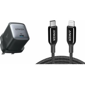 Anker 715 Charger (Nano II 65W) and Anker 762 USB-C to Lightning Cable (6 ft Nylon) Black