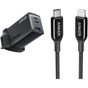 Anker - 735 Charger (GaNPrime 65W) and 762 usb-c to Lightning Cable (6 ft Nylon) Black