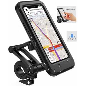 ALWAYSH Bike Cell Phone Holder, Waterproof Smartphone Holder with Touch Screen, 360° Swivel, Height Adjustable for up to 6.7 Inches, Motorcycle Bike, Black