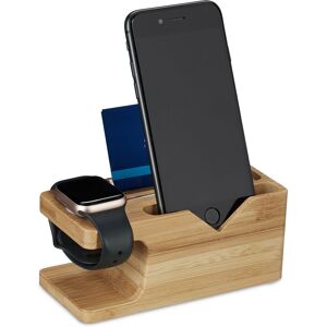 Charging Station, Tablet & Smartphone, iPhone, Apple Watch, h x w x d: 6 x 14 x 6.5, Bamboo, Natural - Relaxdays