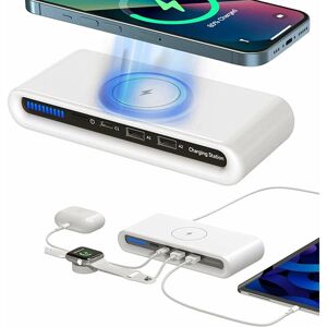 Denuotop - Wireless Charger, 4 in 1 Multiport Wireless Charger Qc3.0 Dual usb Fast Charging Wireless Charger, Home Trave Desktop Mobile Phone