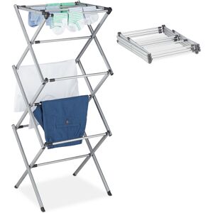 Laundry Stand, Foldable & Extendable Tower, 11 Rails, Space-saving Clothes Drying Rack, Metal, Grey - Relaxdays