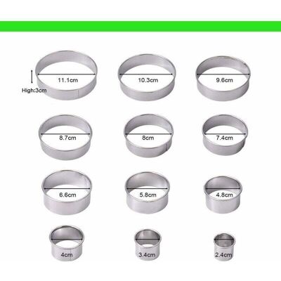 OEM Round Stainless Steel Cookie Cutters – Set Of 12 Pastry Rings For Cookies, Sugar Paste And Cakes OEM Round Stainless Steel Cookie Cutters – Set Of 12 Pastry Rings For Cookies, Sugar Paste And Cakes