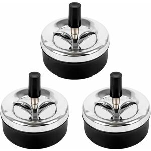 Denuotop - 3-Piece Ashtray Table Rotating Ashtray with Lid Novelty Modern Rotating Ashtray Wind Ashtray with Lid 9 x 9,5 cm Chrome Ashtray (Black)