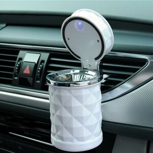 Denuotop - led Portable Car Ashtray with Cover Diamond Pattern Ashtray with Car Holder White