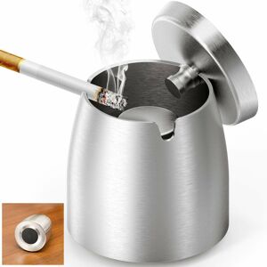 Denuotop - Outdoor Ashtray with Lid Large Stainless Steel Wind Ashtray Outdoor and Indoor Ashtray Tabletop Ashtray with Non-Slip Base for Desktop